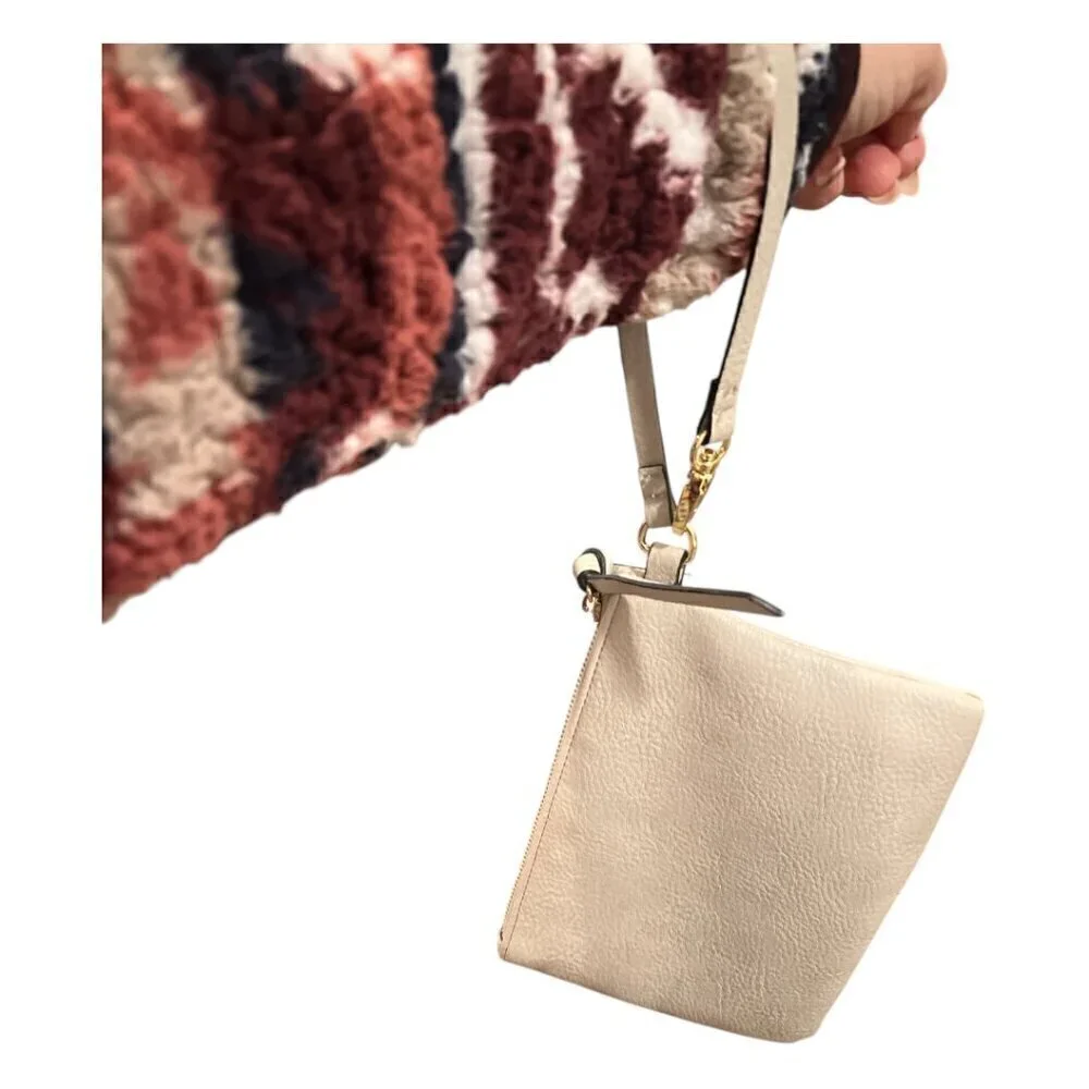 Bee Wristlet Clutch Purse Queen Honey Bee Neutral Tan Stripe Front Steve Madden